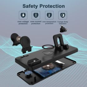 Wireless Charger Multifunctional Six-In-One All-In-One Bracket 15W Wireless Charger (Color: Black)