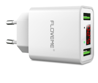Floveme Digital Display Dual USB Charger (Option: White-EU)
