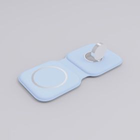 Three-in-one Pair Of Item Magnetic Suction Wireless Charger For Mobile Phone Watch 15W Quick Charge Folding (Color: Blue)