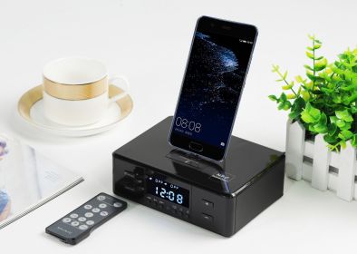 D9 Wireless Bluetooth Speaker Hotel Room Bedside Alarm Clock Radio Rotating Mobile Phone Apple Charging Dock Audio (Option: Black-US)