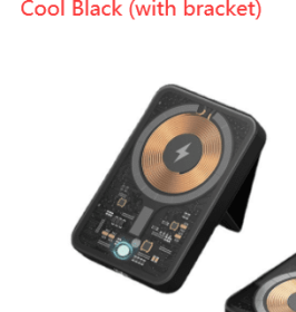 Transparent Wireless Magnetic Rechargeable Battery (Option: Cool Black with bracket-10000MAH)