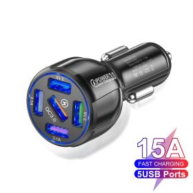 Factory Wholesale 5-port 15A QC3.0 5USB Car Charger Fast Charge Car Charger One For Five Mobile Phone Car Charger (Option: Black-USB)
