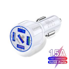 Factory Wholesale 5-port 15A QC3.0 5USB Car Charger Fast Charge Car Charger One For Five Mobile Phone Car Charger (Option: White-USB)