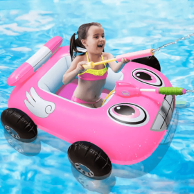 New Inflatable Car Seat Ring For Children With Water Spray Swimming Ring, Water Pool Water Gun Toy, Water Fire Truck Bumper Car (Color: Pink)