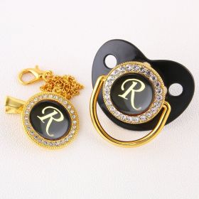 Black Bling Baby Pacifier And Clip Alphabet Letter Nipple (Letter: R)